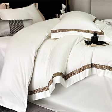 Modern White and Gold Bedding Collection - Luxurious 1000TC Egyptian Cotton Fabric